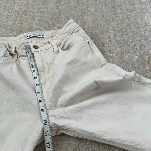 Zara High Waisted Distressed Straight Leg Jeans 4 Cream Cropped - Picture 7 of 9